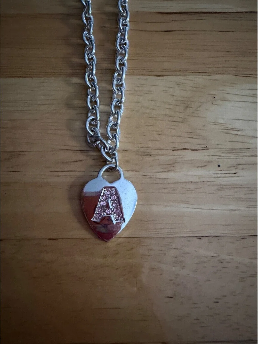Justice Silver Heart With Pink Shiny Bling Stones Monogram Initial A Necklace
